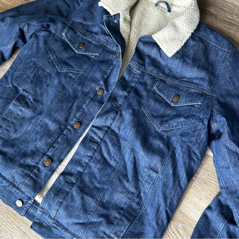 Cody James Sherpa Lined retro dark blue denim jacket